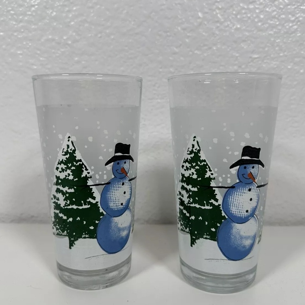 Kig Indonesia Snowman Christmas Tree Frosted Set of 2 glasses